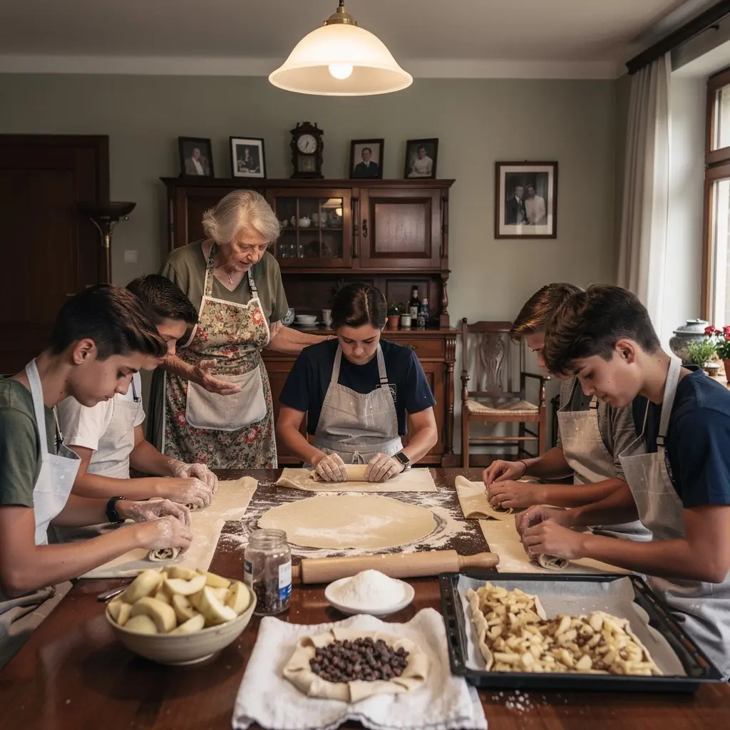 Ein gedeckter Tisch mit köstlichen, hausgemachten Speisen, die während eines Wochenendkurses zubereitet wurden.