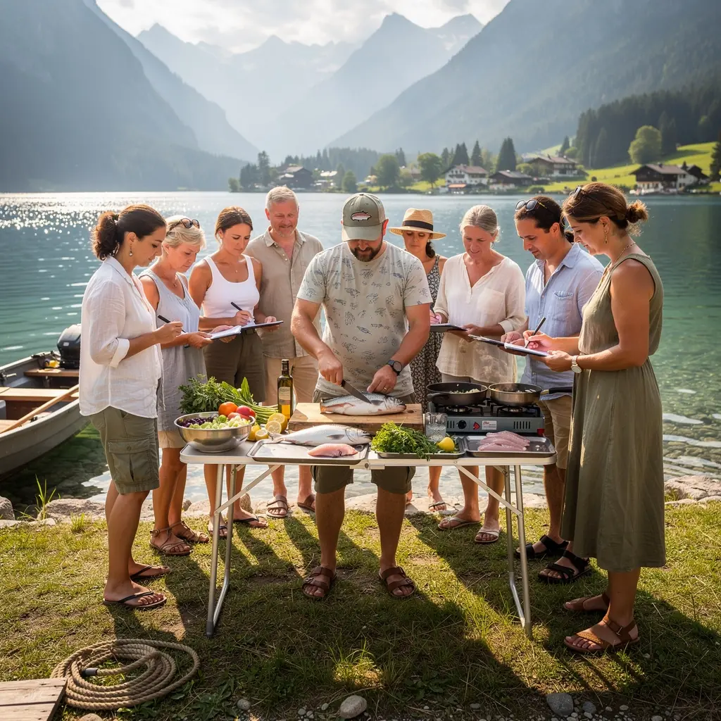 Ein gemütlicher Küchenbereich mit frischen Zutaten und Kochutensilien für ein Wochenendkochen.